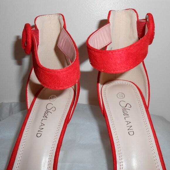 Shoeland SL-Ambrosia Red Suede Ankle Strap Open Toe 3.25" Stiletto Heels-Size 10 - Picture 8 of 8